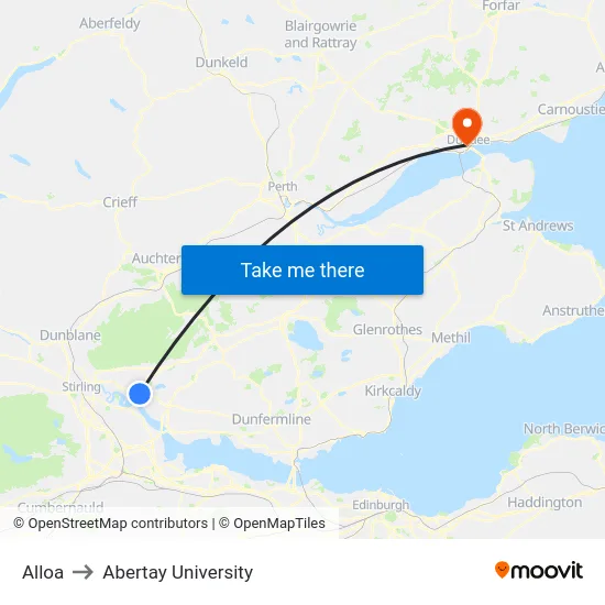 Alloa to Abertay University map