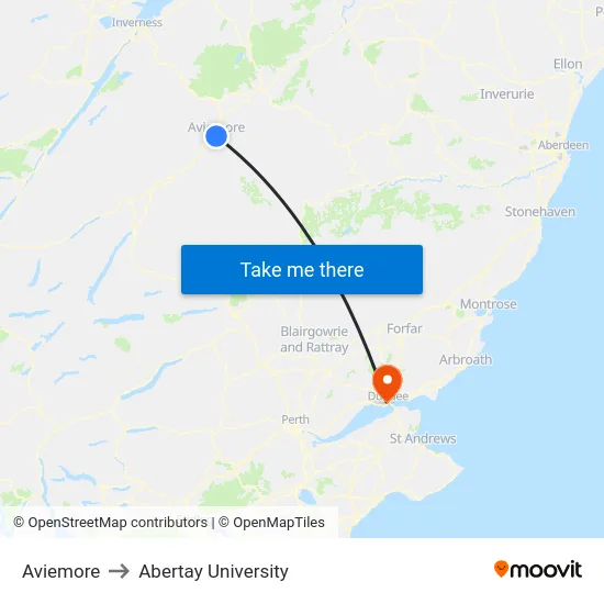 Aviemore to Abertay University map