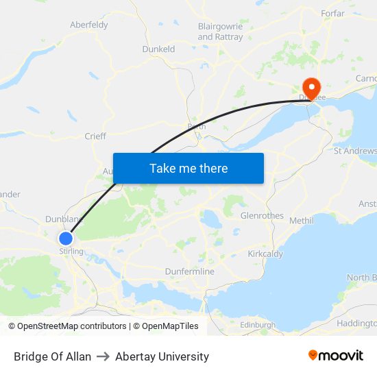 Bridge Of Allan to Abertay University map