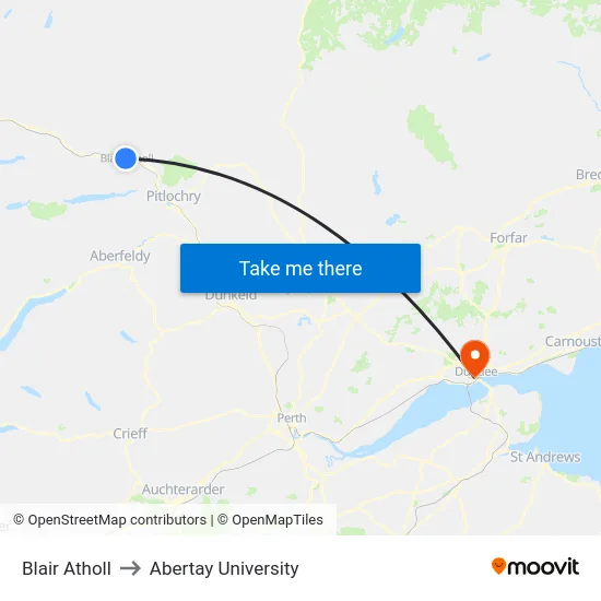 Blair Atholl to Abertay University map