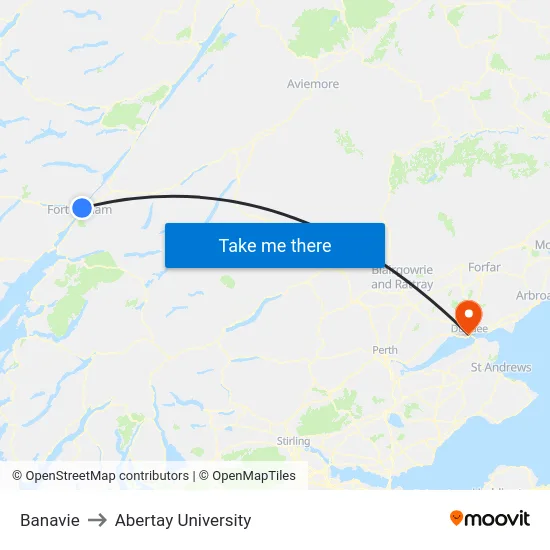 Banavie to Abertay University map