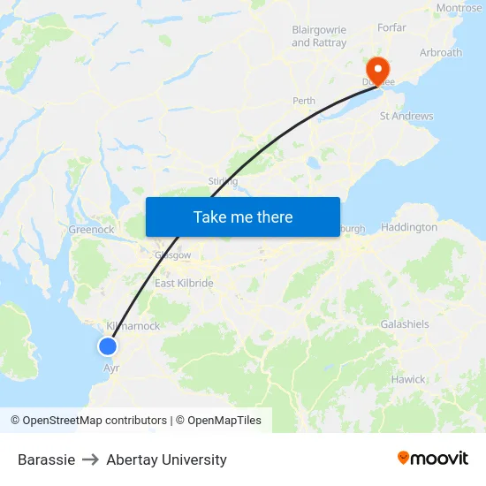 Barassie to Abertay University map