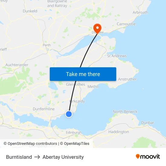 Burntisland to Abertay University map