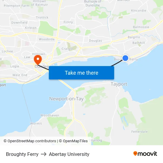 Broughty Ferry to Abertay University map