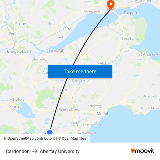 Cardenden to Abertay University map