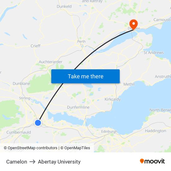 Camelon to Abertay University map