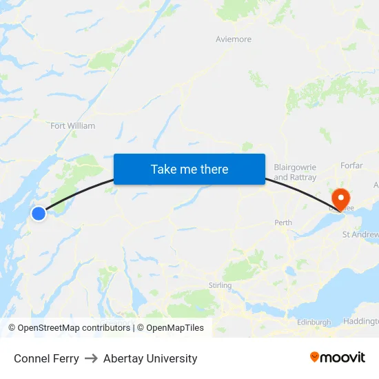 Connel Ferry to Abertay University map