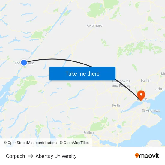 Corpach to Abertay University map
