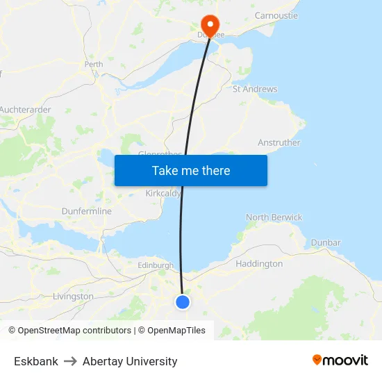 Eskbank to Abertay University map