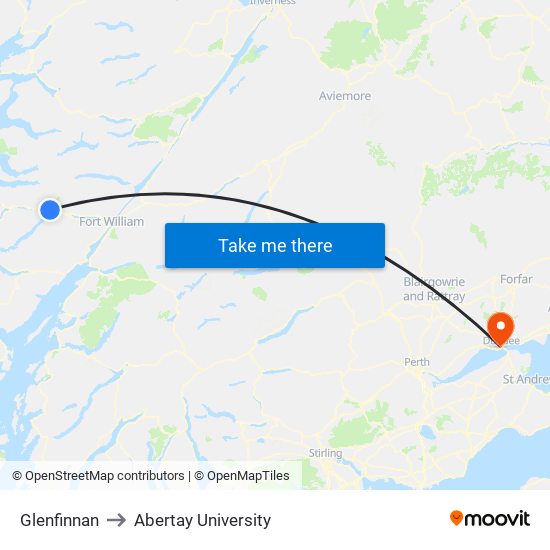 Glenfinnan to Abertay University map