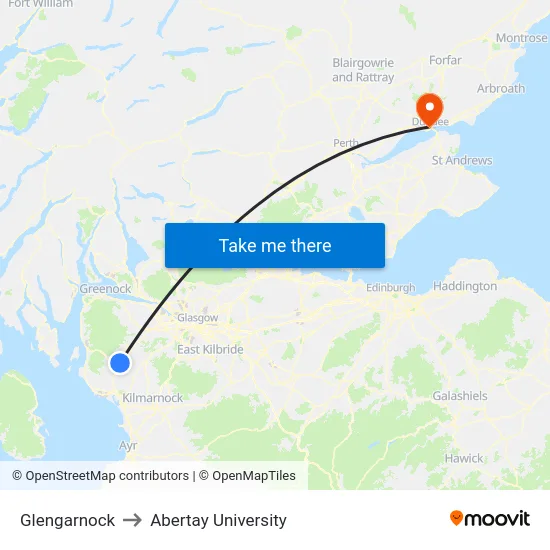 Glengarnock to Abertay University map