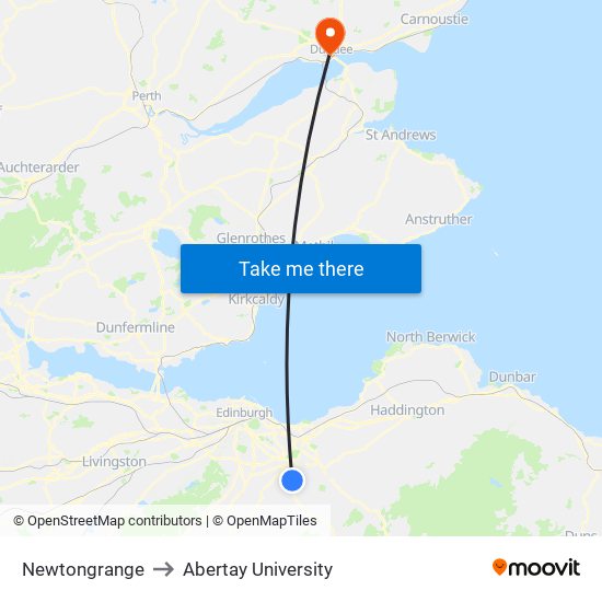Newtongrange to Abertay University map
