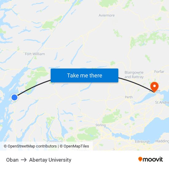 Oban to Abertay University map