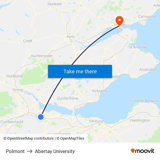 Polmont to Abertay University map