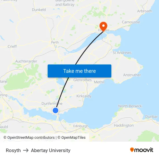 Rosyth to Abertay University map