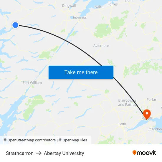 Strathcarron to Abertay University map