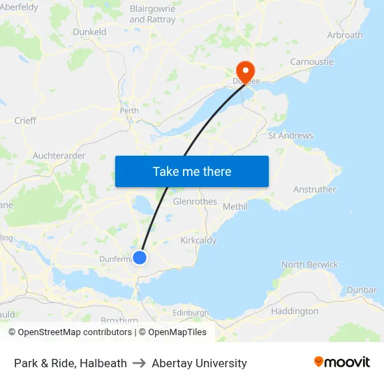 Park & Ride, Halbeath to Abertay University map