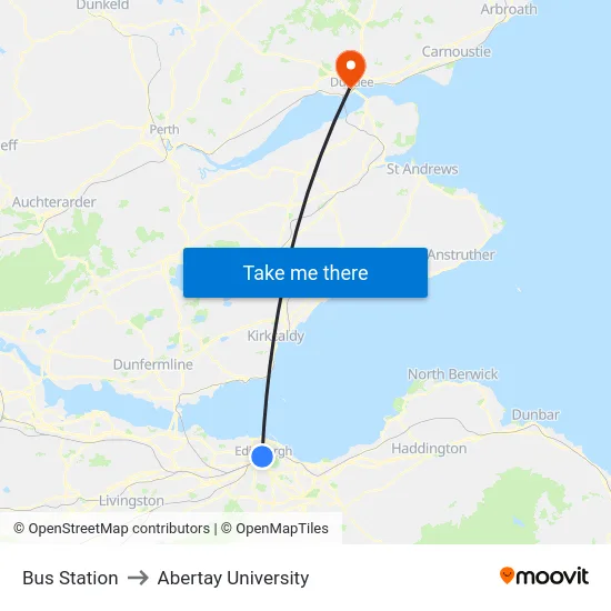 Bus Station to Abertay University map