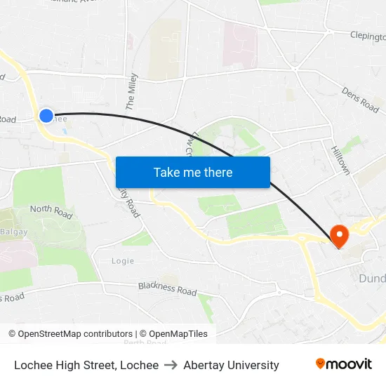 Lochee High Street, Lochee to Abertay University map