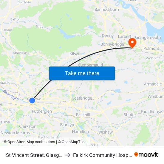 St Vincent Street, Glasgow to Falkirk Community Hospital map