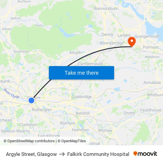 Argyle Street, Glasgow to Falkirk Community Hospital map