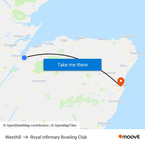 Westhill to Royal Infirmary Bowling Club map