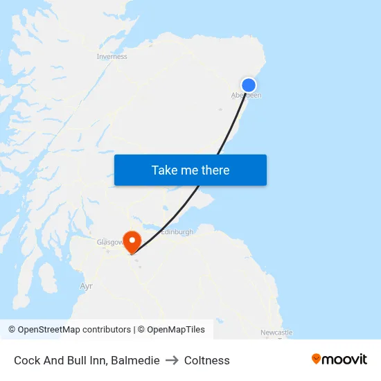 Cock And Bull Inn, Balmedie to Coltness map