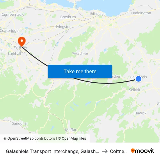 Galashiels Transport Interchange, Galashiels to Coltness map