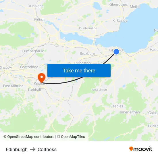 Edinburgh to Coltness map