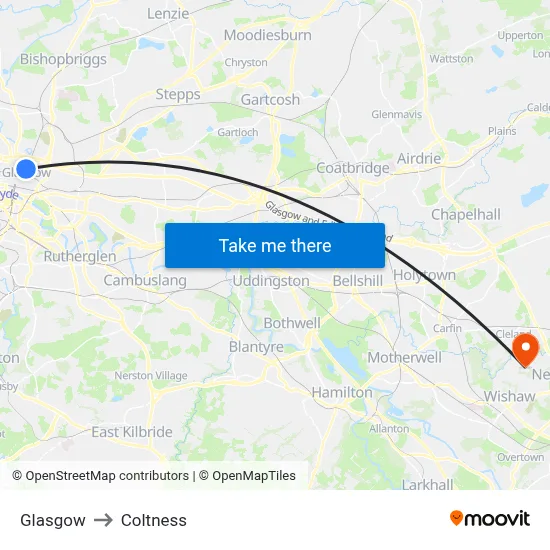 Glasgow to Coltness map