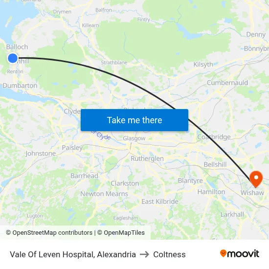 Vale Of Leven Hospital, Alexandria to Coltness map