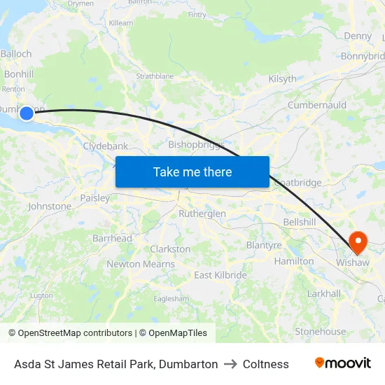 Asda St James Retail Park, Dumbarton to Coltness map