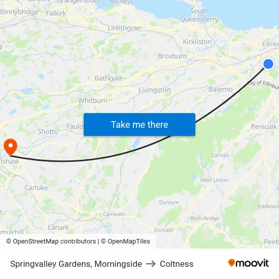 Springvalley Gardens, Morningside to Coltness map
