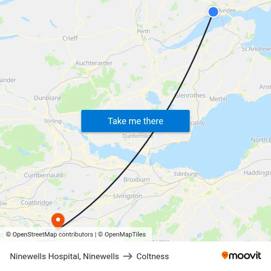 Ninewells Hospital, Ninewells to Coltness map