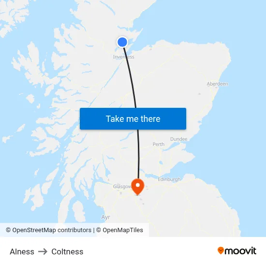 Alness to Coltness map