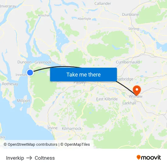 Inverkip to Coltness map