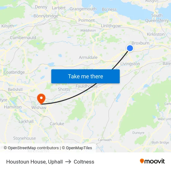 Houstoun House, Uphall to Coltness map