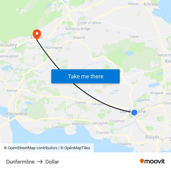 Dunfermline to Dollar map