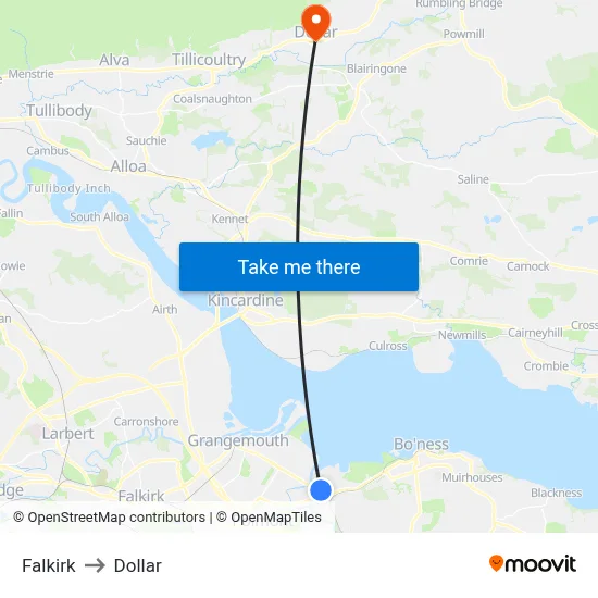 Falkirk to Dollar map