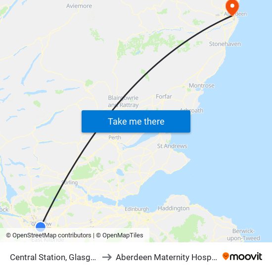 Central Station, Glasgow to Aberdeen Maternity Hospital map
