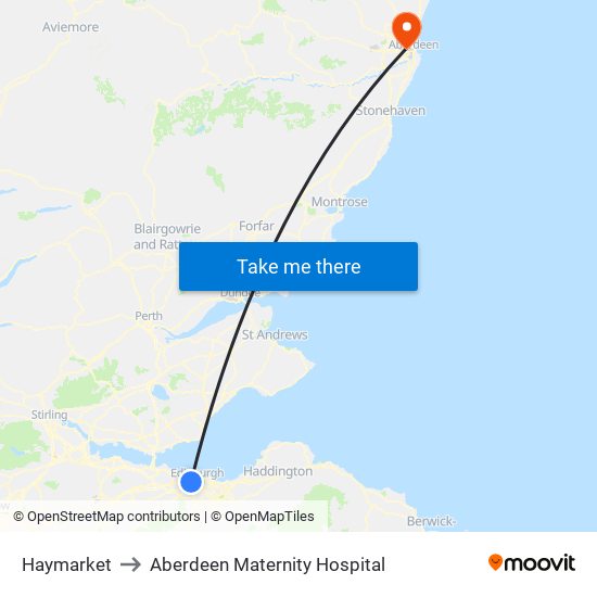 Haymarket to Aberdeen Maternity Hospital map