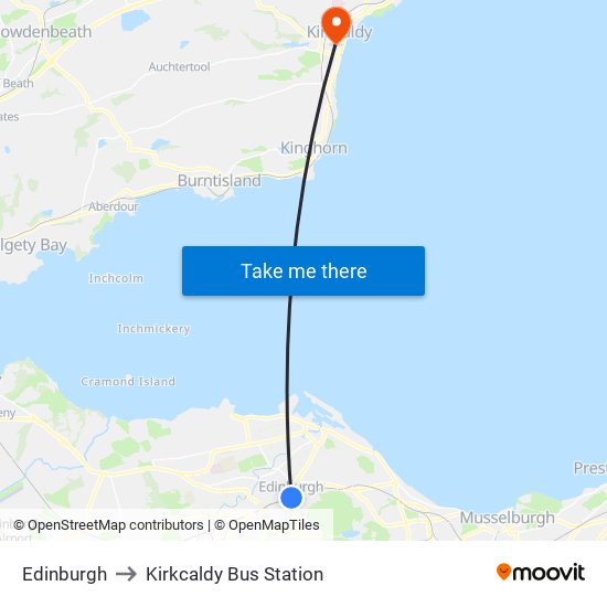 Edinburgh to Kirkcaldy Bus Station map