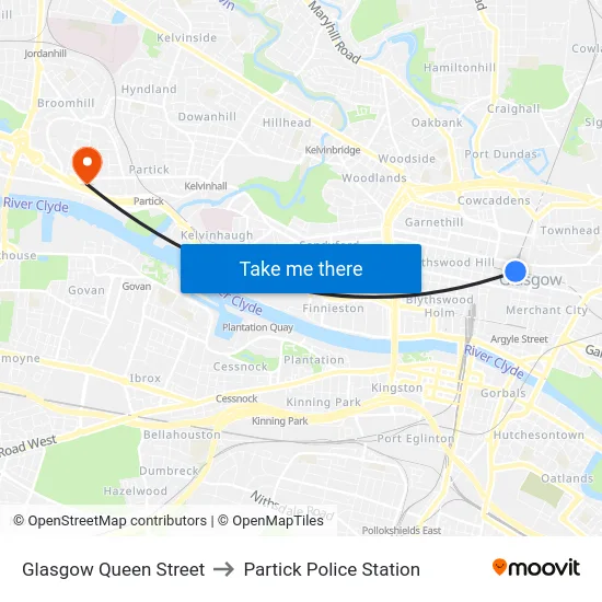 Glasgow Queen Street to Partick Police Station map