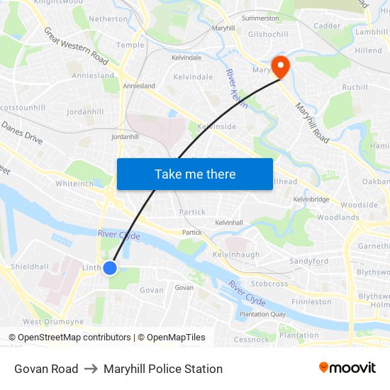 Govan Road to Maryhill Police Station map
