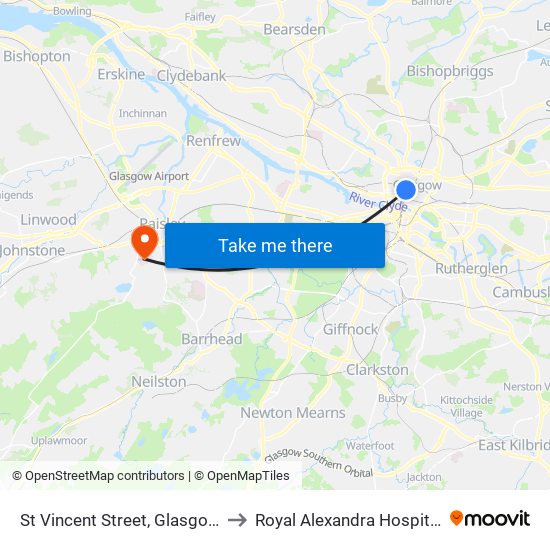 St Vincent Street, Glasgow to Royal Alexandra Hospital map