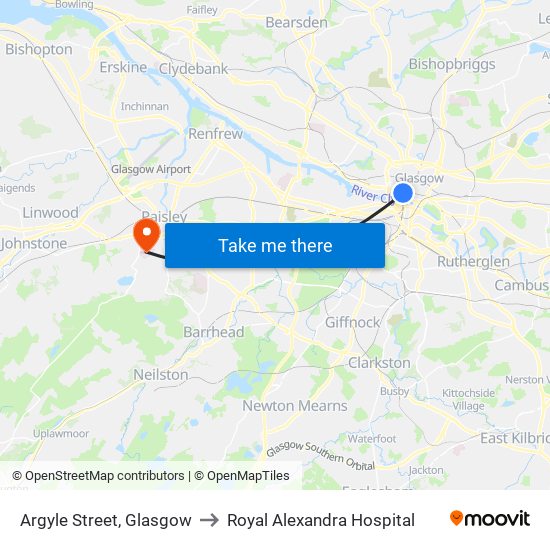 Argyle Street, Glasgow to Royal Alexandra Hospital map