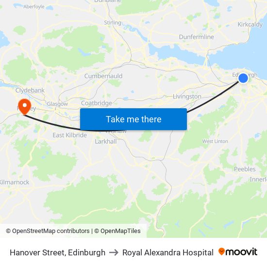 Hanover Street, Edinburgh to Royal Alexandra Hospital map