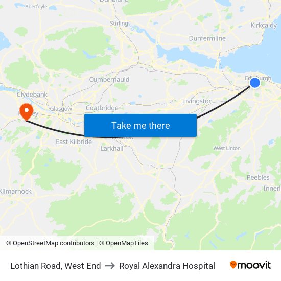 Lothian Road, West End to Royal Alexandra Hospital map