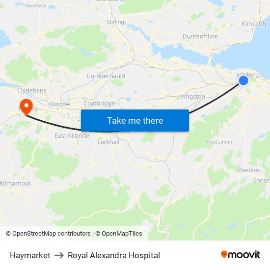 Haymarket to Royal Alexandra Hospital map