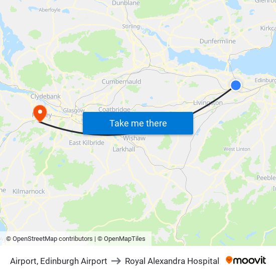 Airport, Edinburgh Airport to Royal Alexandra Hospital map